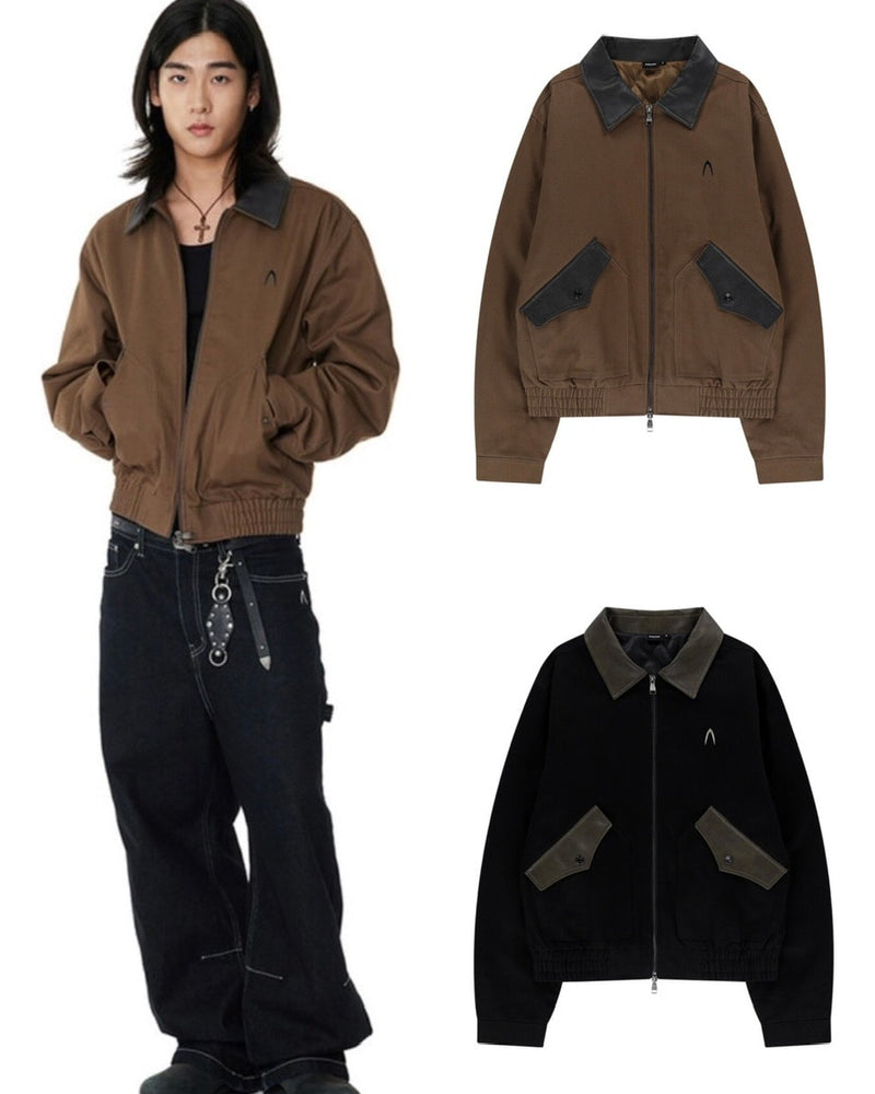 【AAKAM】Contrast Leather Work Jacket