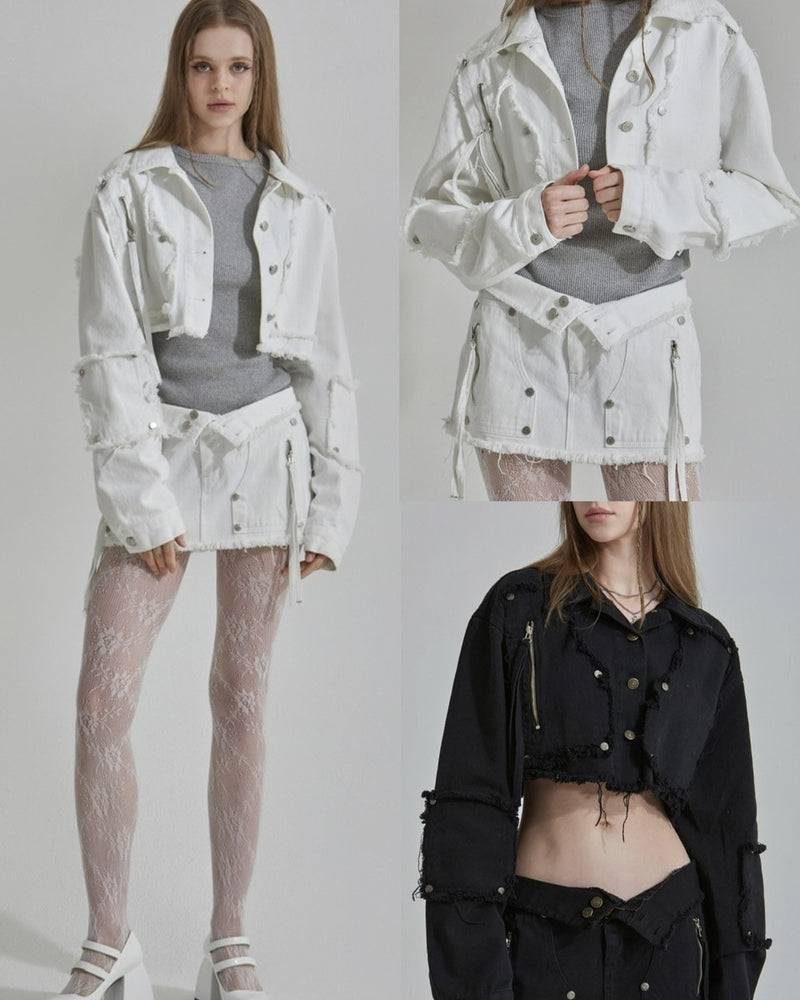 【GATELESS】FRINGE CROPPED DENIM JACKET