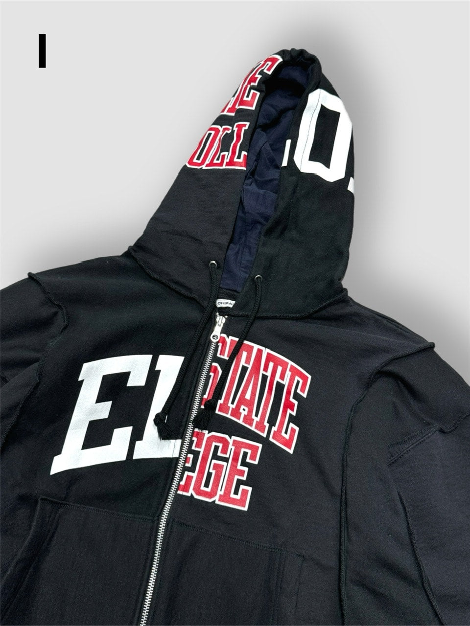 【Re +】double zip cutting switch hoodie (black)