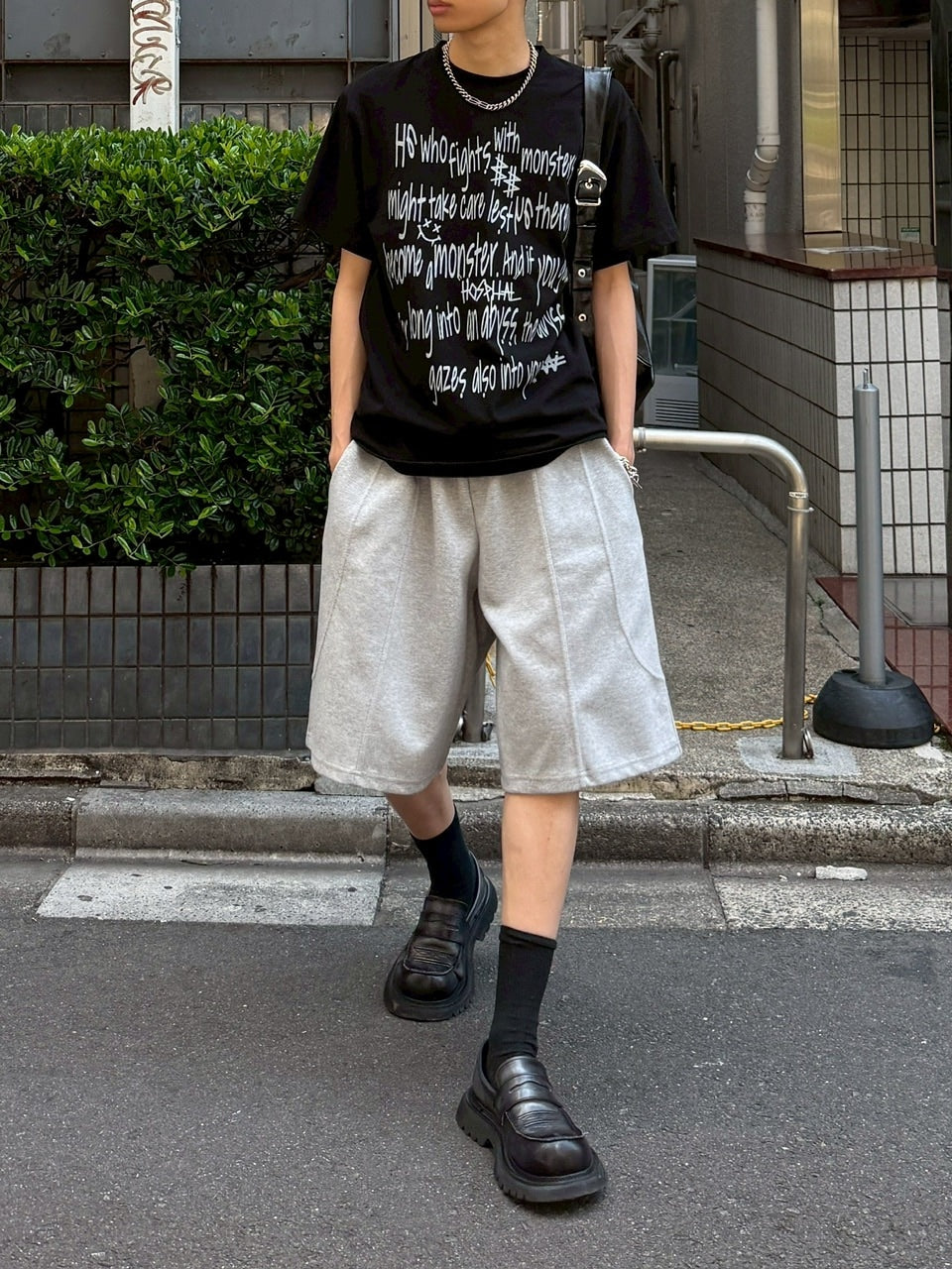 【Chikashitsu +】stitch bermuda sweat pants (2color) / 【チカシツプラス】スティッチバミューダハーフスウェットパンツ