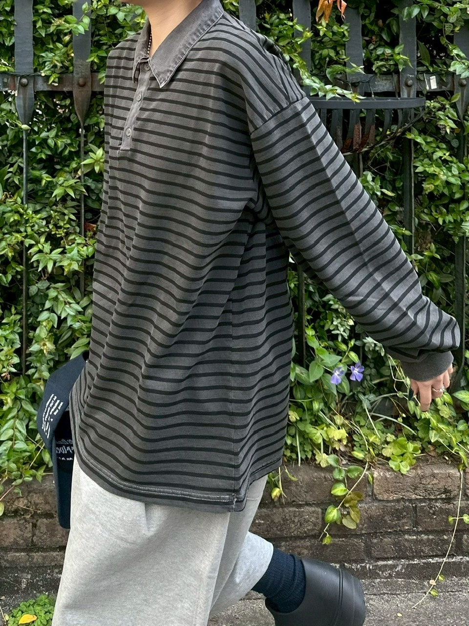 受注制【youll】pigment border polo long tee (2color)