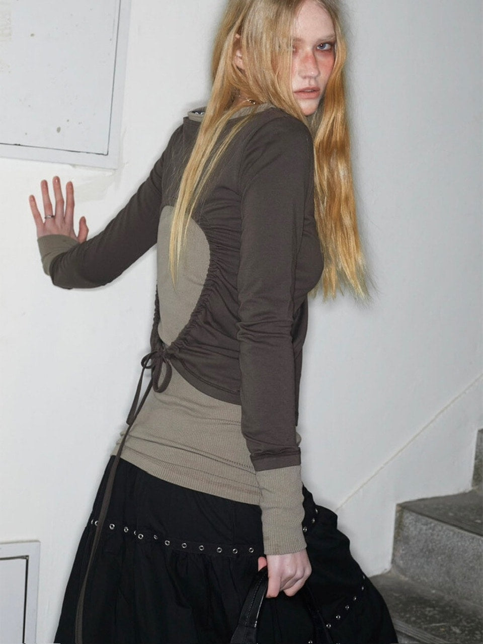 【NOT KNOWING】Back Strap Layered Top / 【ノットノーイング】バックストラップレイヤード長袖Tシャツ