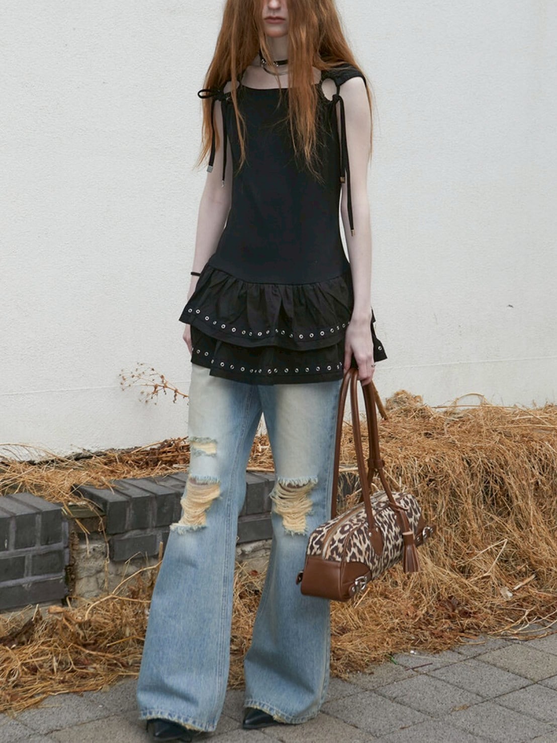 【NOT KNOWING】Destroyed Flared Jean