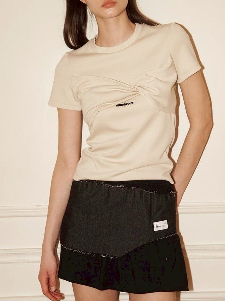 【ODDONEOUT】TWIST DRAPE STRING TOP / 【オッドワンアウト】ツイストドレープストリング半袖Tシャツ