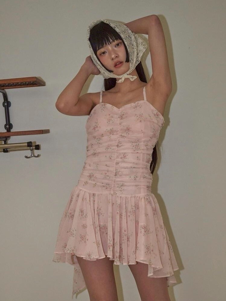 【ODDONEOUT】FLOWER SHIRRING ONE PIECE / 【オッドワンアウト】フラワーシャーリングキャミソールワンピース