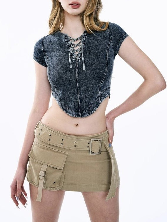 【ODDONEOUT】Washing denim Vneck top / 【オッドワンアウト】ウォッシングデニムVネック半袖Tトップス