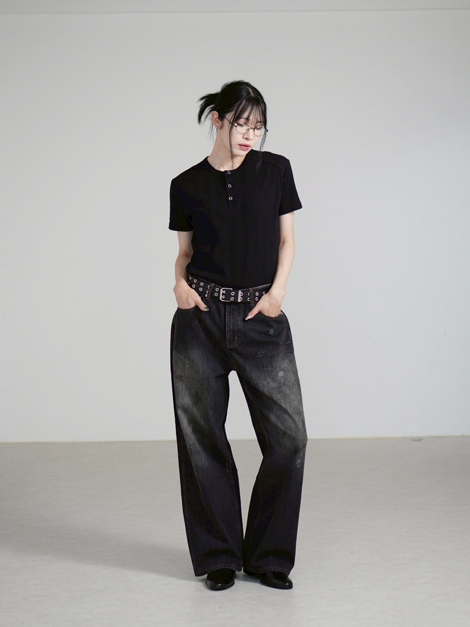 【Chikashitsu +】henry neck half sleeve tee (3color) / 【チカシツプラス】ヘンリーネック半袖Tシャツ