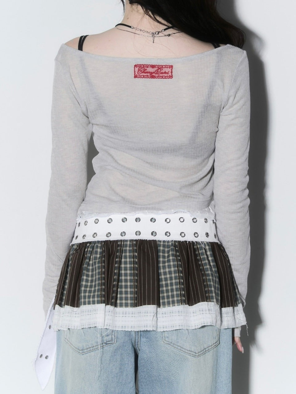 【CHERRYQUIRI】sheer layered unbal sleeve / 【チェリーキュリー】シアーレイヤードアンバランス長袖トップス