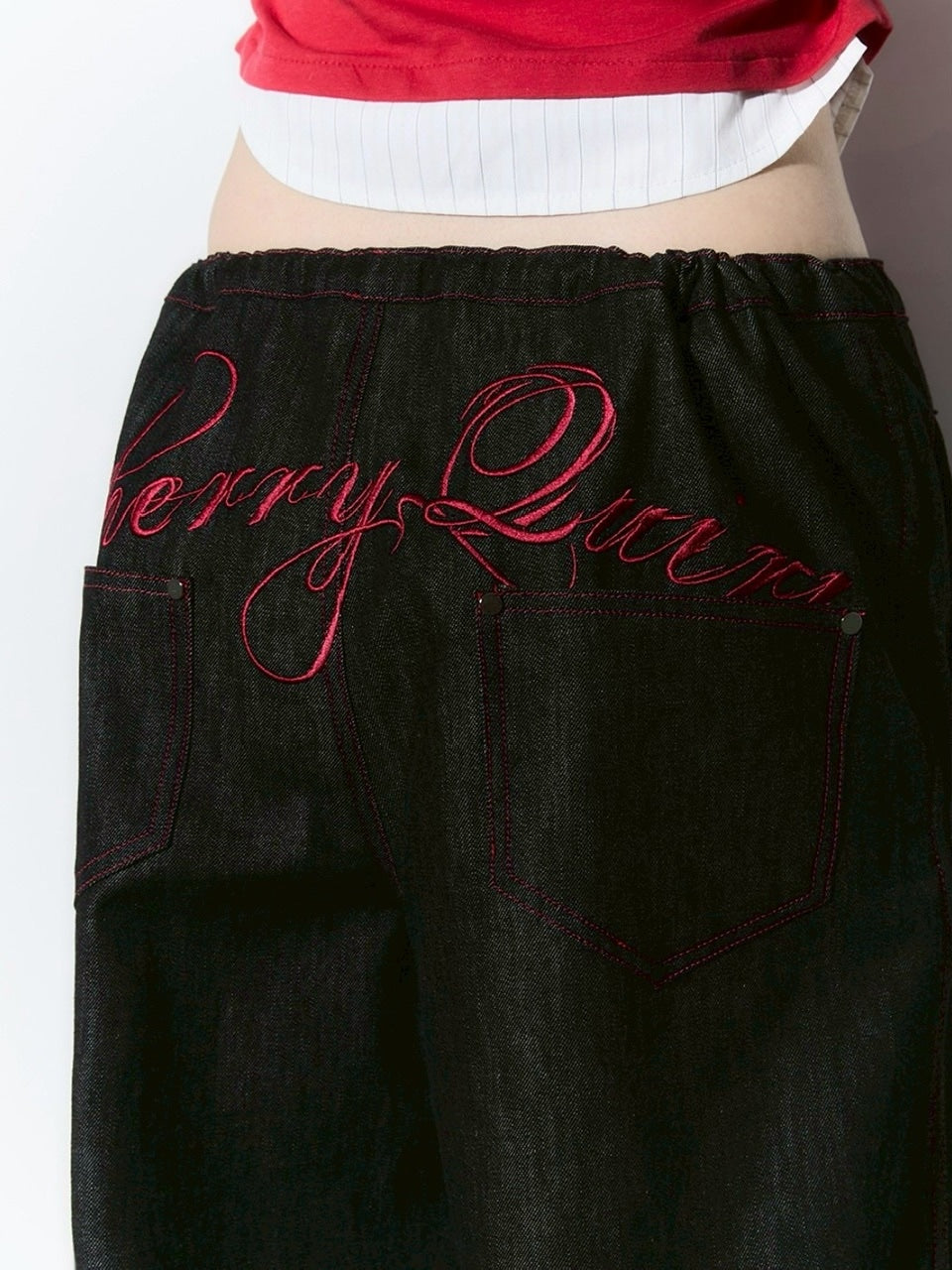 【CHERRYQUIRI】lace layered roll up denim / 【チェリーキュリー】レースレイヤードロールアップデニムパンツ