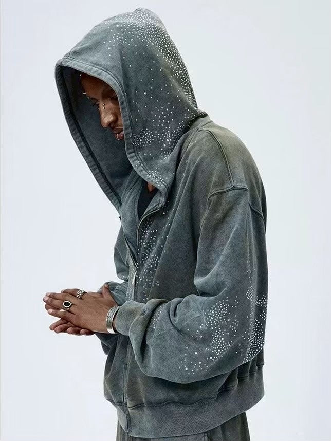 【DND4DES】DIAMOND DISTRESSED ZIP-UP HOODIE