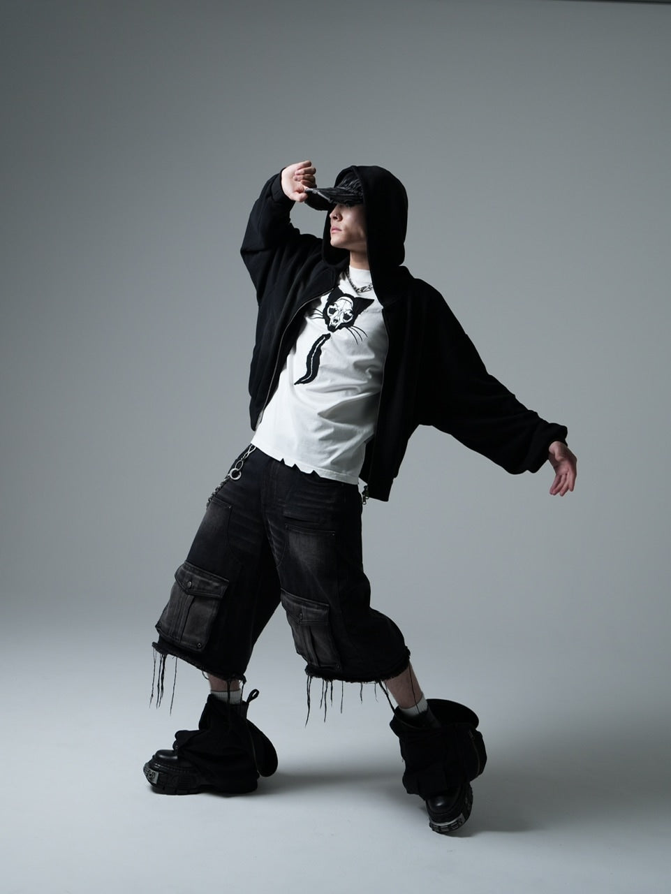 【CHIKASHITSU PLUS HIGH】Layered zip cargo denim pants