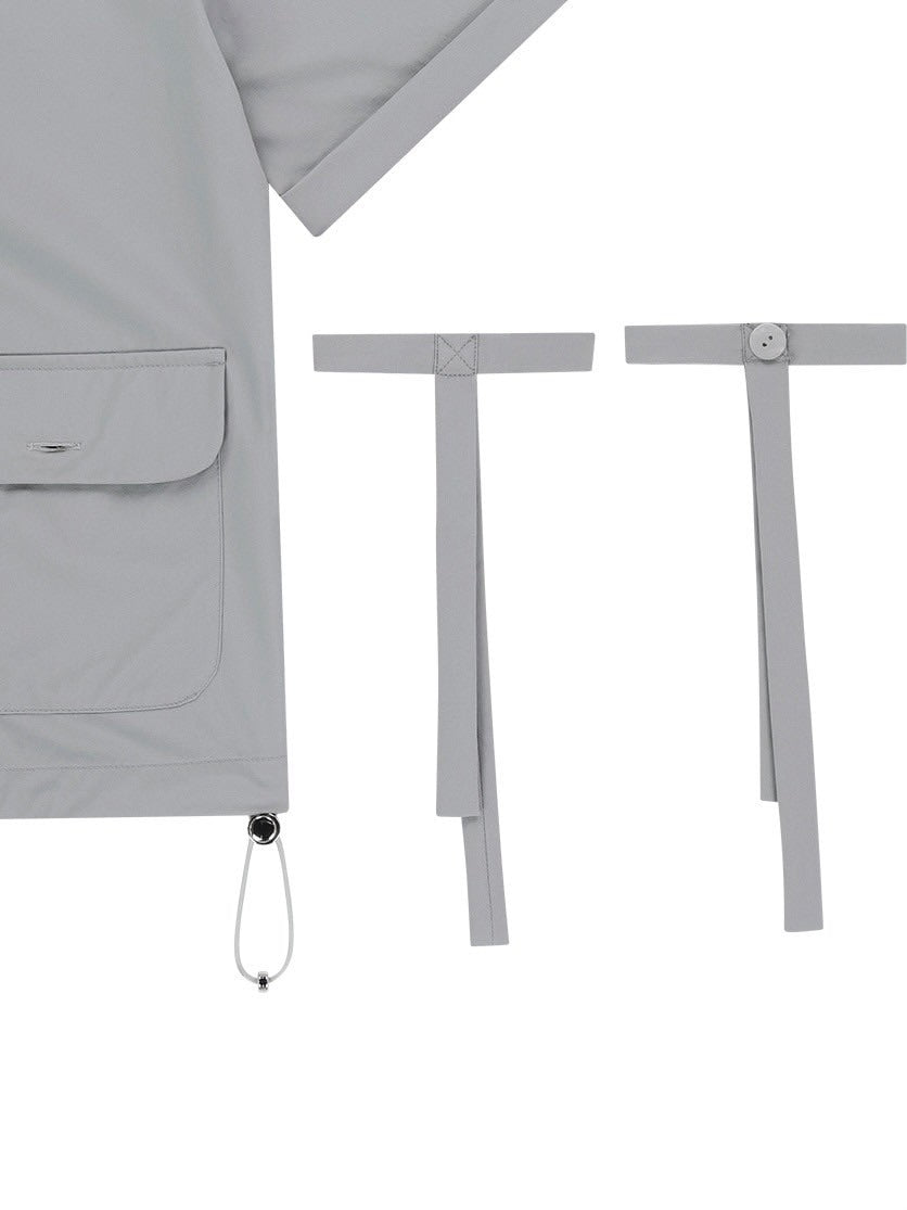 【TUOMIO】ROUND COLLAR NYLON ZIP-UP / 【トゥオミオ】ラウンドカラーナイロン半袖シャツジャケット