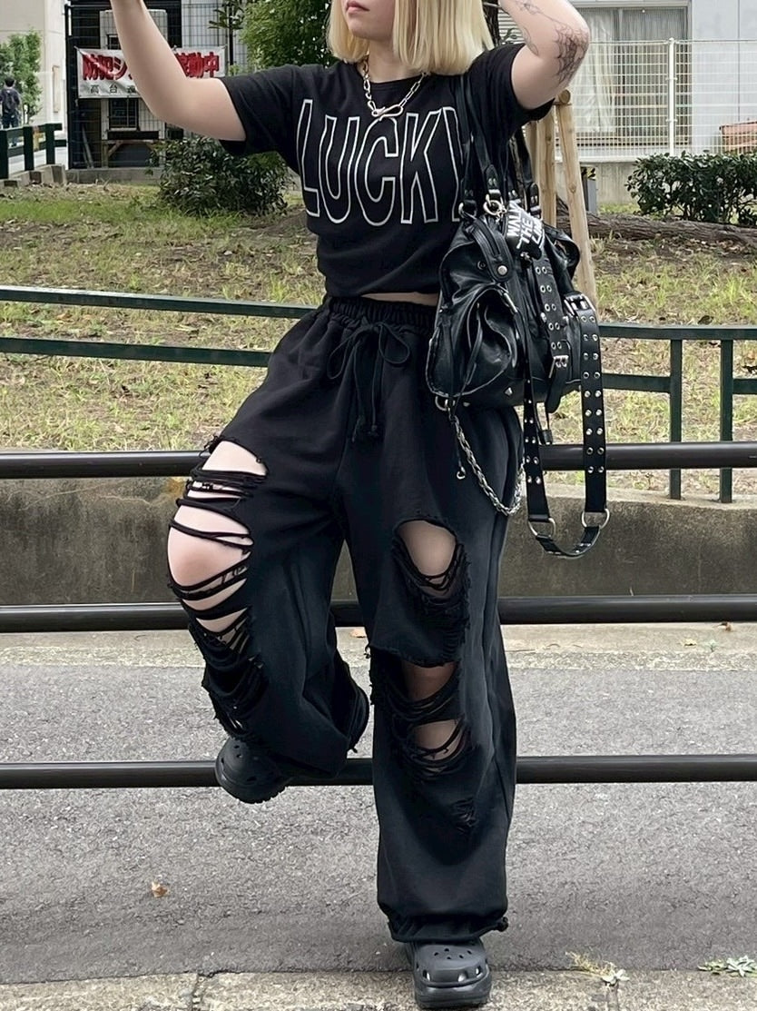 受注制【Chikashitsu +】oiled wash damage sweat pants / 【チカシツプラス】オイルドウォッシュダメージスウェットパンツ (2color)