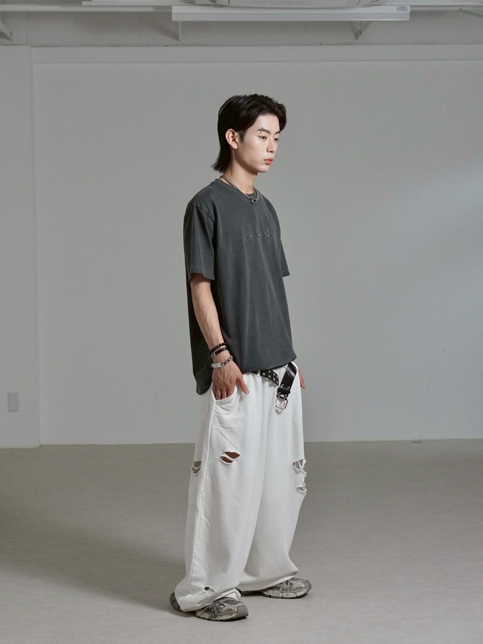 【Chikashitsu +】full length damage sweat pants / 【チカシツプラス】フルレングスダメージスウェットパンツ (3color)