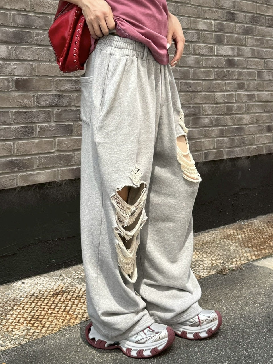 受注制【Chikashitsu +】full length crash sweat pants / 【チカシツプラス】フルレングスクラッシュスウェットパンツ (2color)