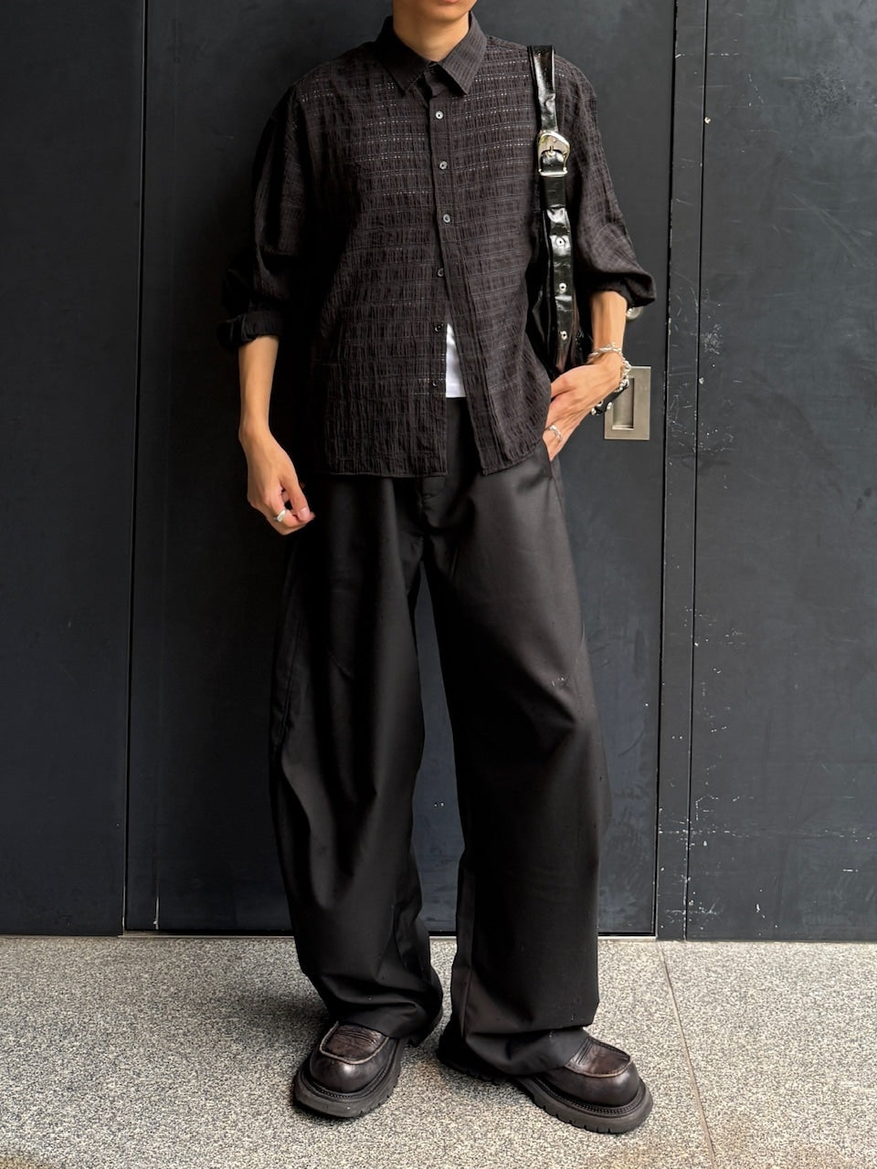 東京店WEB限定受注制【Chikashitsu +】cropped check sheer shirt / 【チカシツプラス】クロップドチェックシアーシャツ (3color)