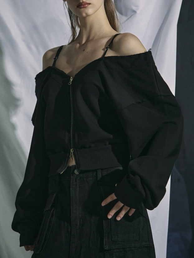 【GATELESS】OFF-SHOULDER ZIP SWEAT / 【ゲートレス】オフショルダージップスウェット