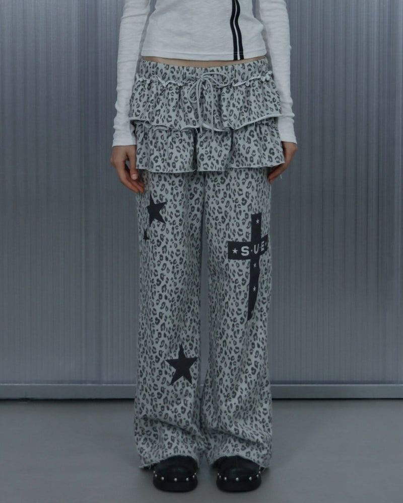 【SETUP‐EXE】FRILL LEOPARD PRINT PANTS / 【セットアップエグゼ】フリルレオパードプリントスウェットパンツ