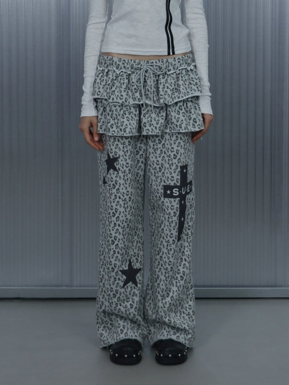【SETUP‐EXE】FRILL LEOPARD PRINT PANTS / 【セットアップエグゼ】フリルレオパードプリントスウェットパンツ