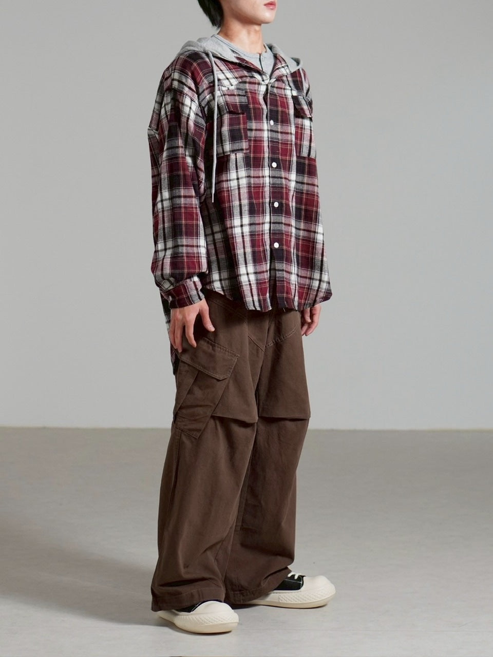 受注制【Chikashitsu +】hood mix check hoodie / 【チカシツプラス】フードミックスチェックパーカー (3color)