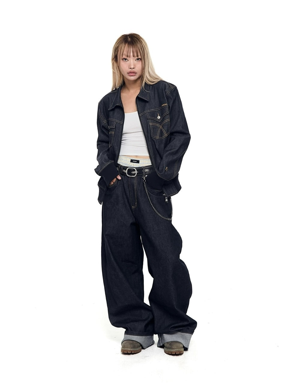【AAKAM】Banding Denim Zip-Up Jacket
