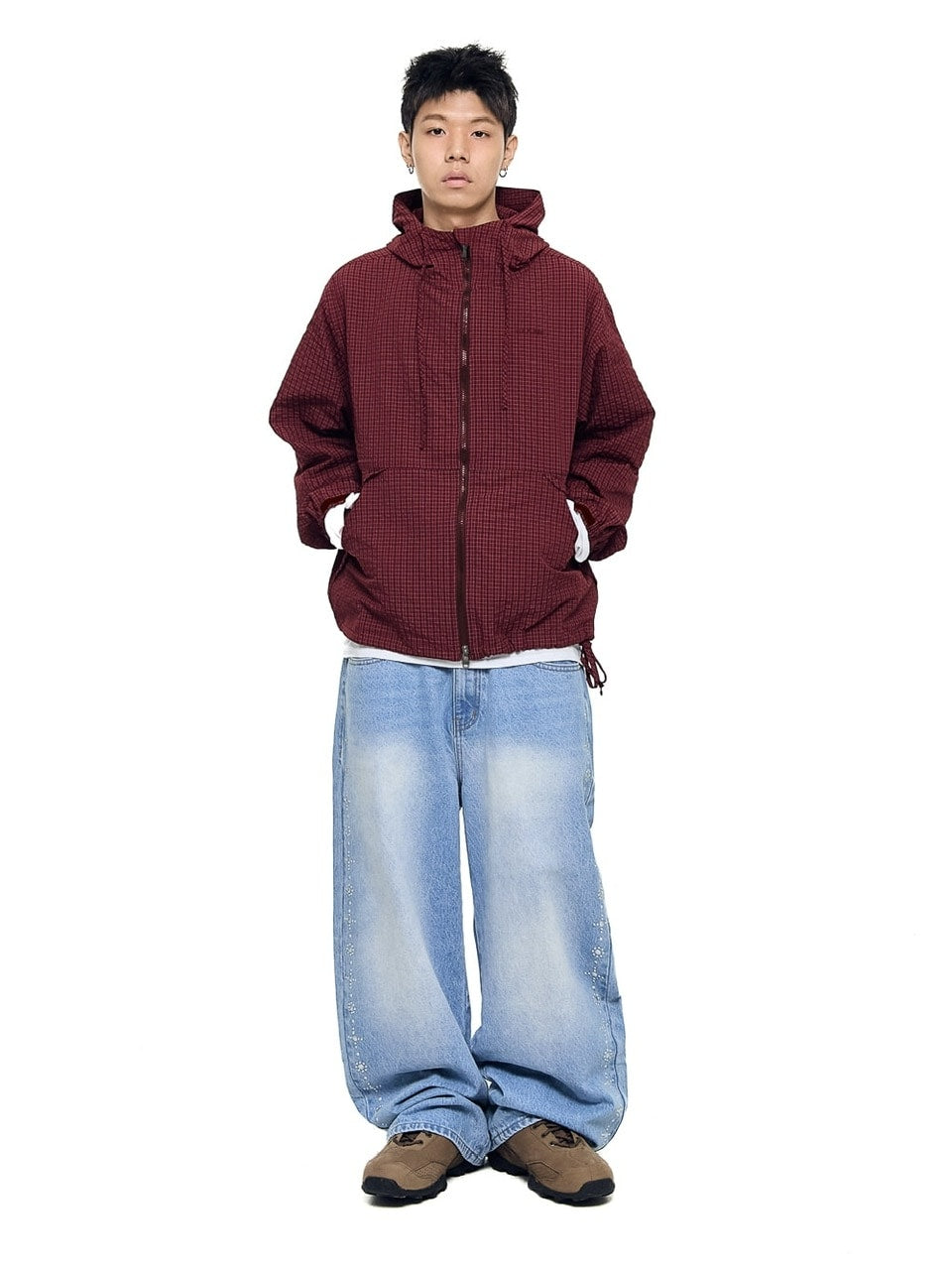 【AAKAM】Check Pattern Hooded Jacket