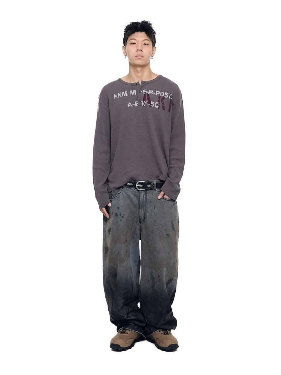 【AAKAM】Waffle Henry Neck Long Sleeve