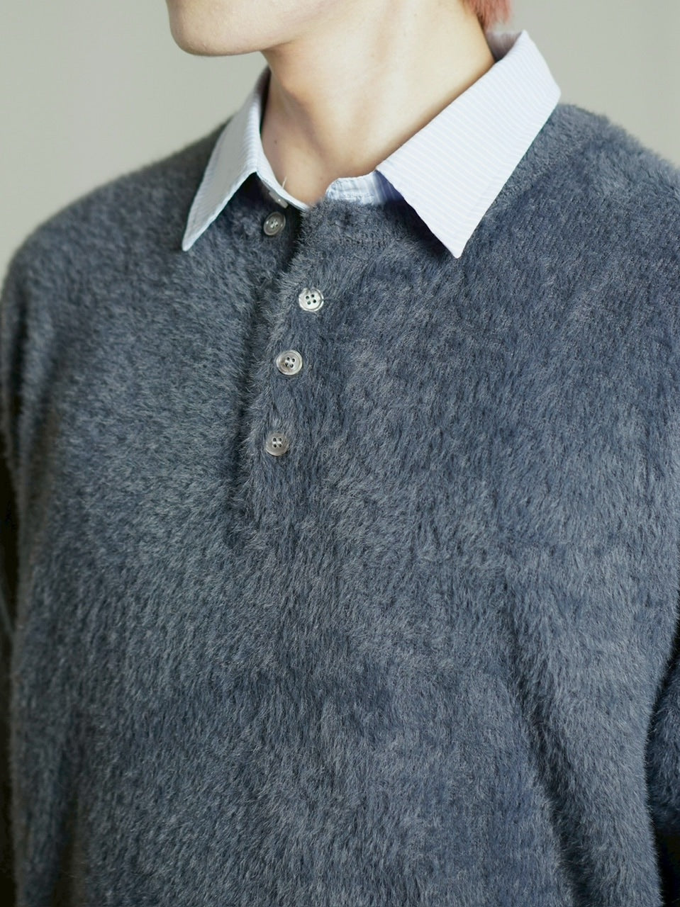 受注制【Chikashitsu +】henry neck hairy knit / 【チカシツプラス】ヘンリーネックヘアリー長袖ニット (5color)