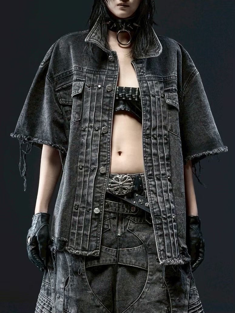 1/2 20:00再販【RICH】Knight Wide Waxed Shirt / 【リッチ】クロスバック半袖デニムシャツ