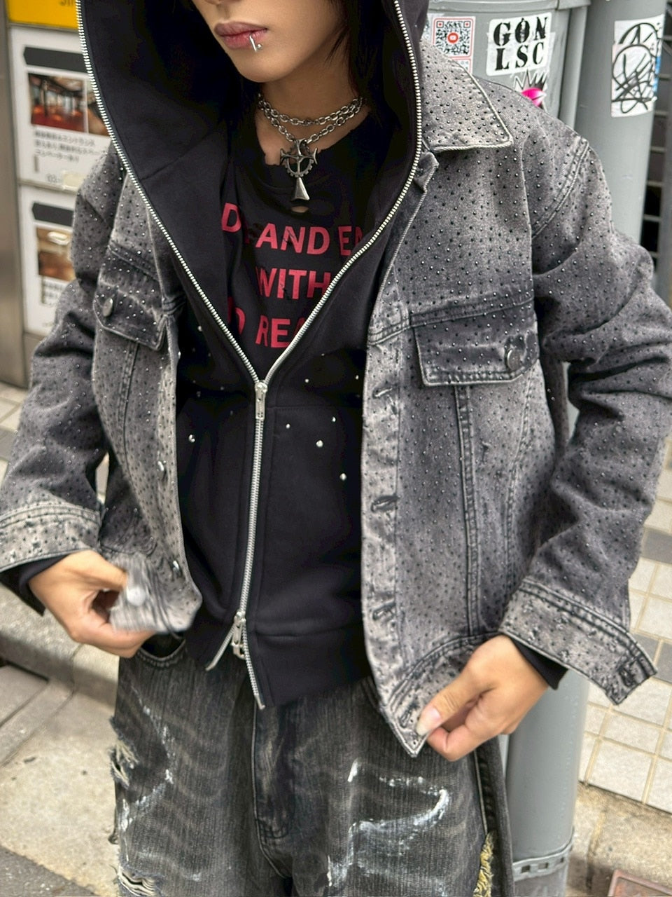 Never mind the XU】rhinestone denim jacket / 【ネバーマインドザ