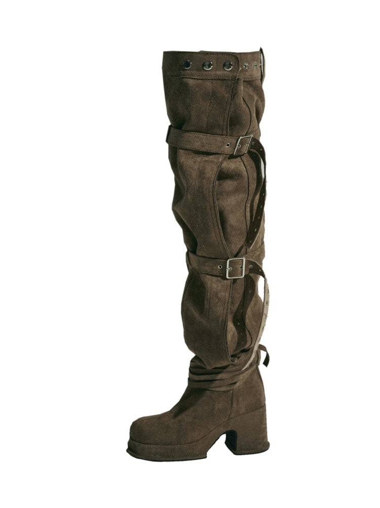 【GATELESS】BELT BUCKLE LOOSE LONG BOOTS / 【ゲートレス】ベルトバックルルーズロングブーツ