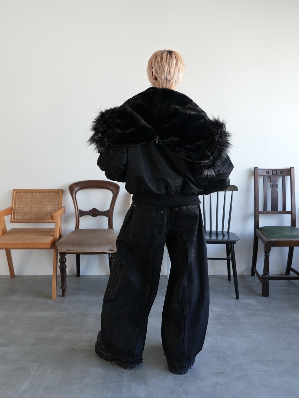 【CHIKASHITSU PLUS HIGH】Washed coating denim pants