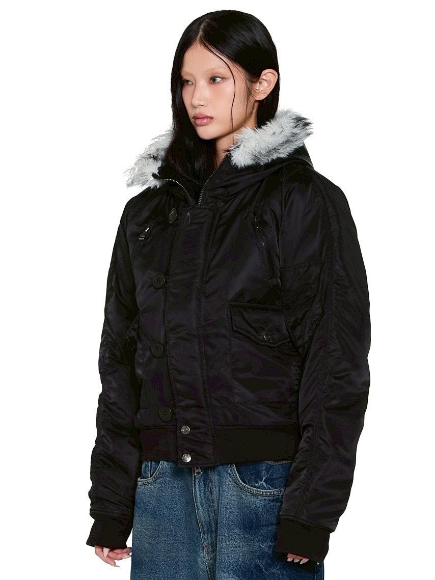 【AAKAM】Hooded Fur MA-1 Jacket