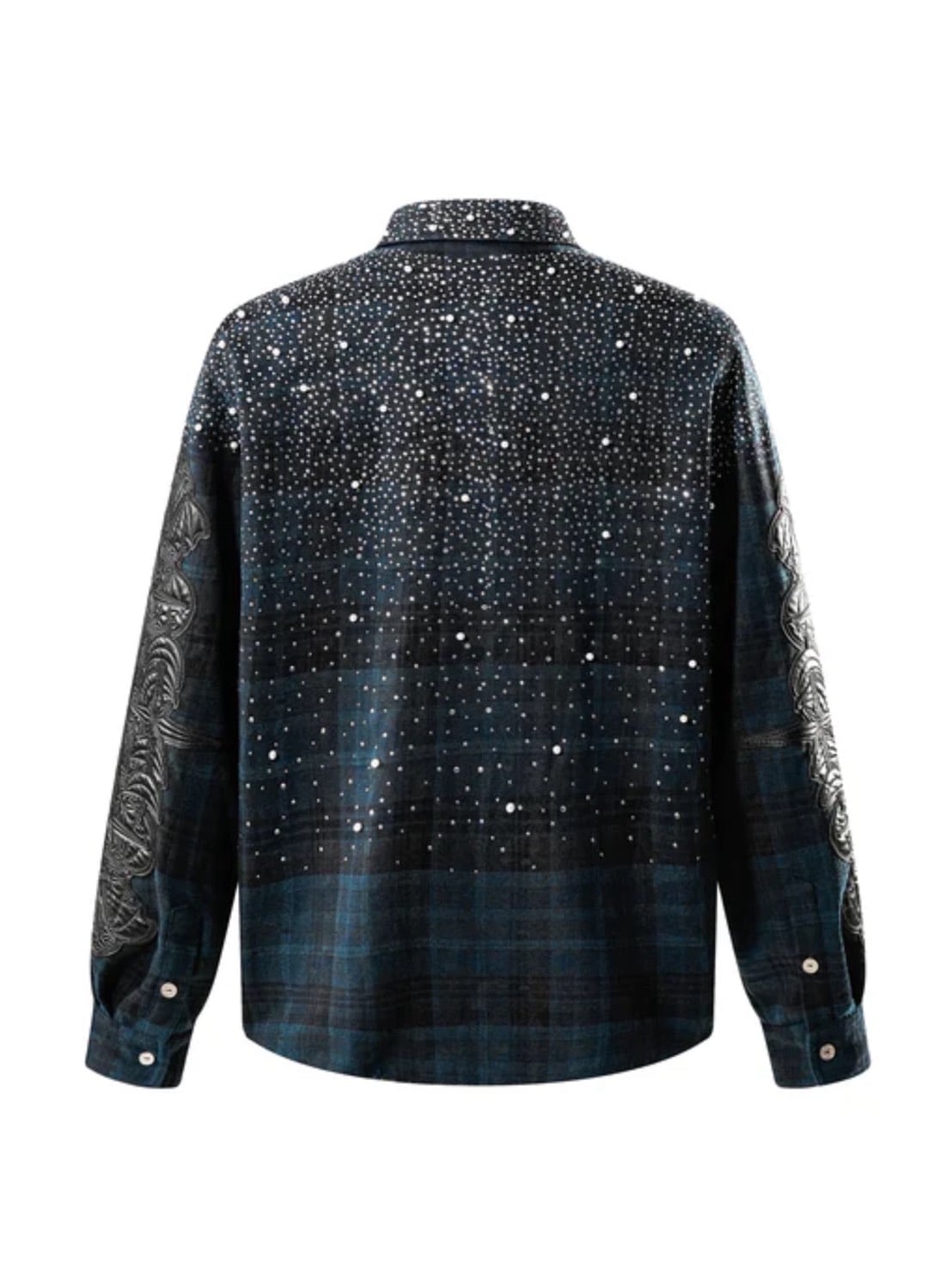 【The Boy Has No Patience】TBHNP LUMINOUS DAWN RHINESTONE PEARL BAT PATTERN L-S SHIRT / 【ザボーイハズノーペーシェンス】ラインストーンチェックシャツ