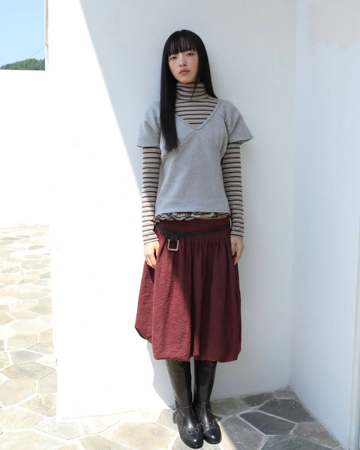 【Uglyshadow】WRAP SHIRRING TOP