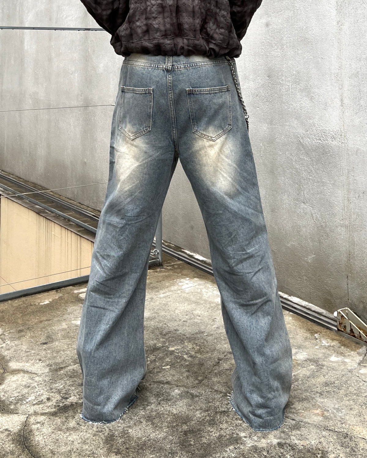 大阪店WEB限定受注制【Chikashitsu +】cutting bootcut denim pants (2color)