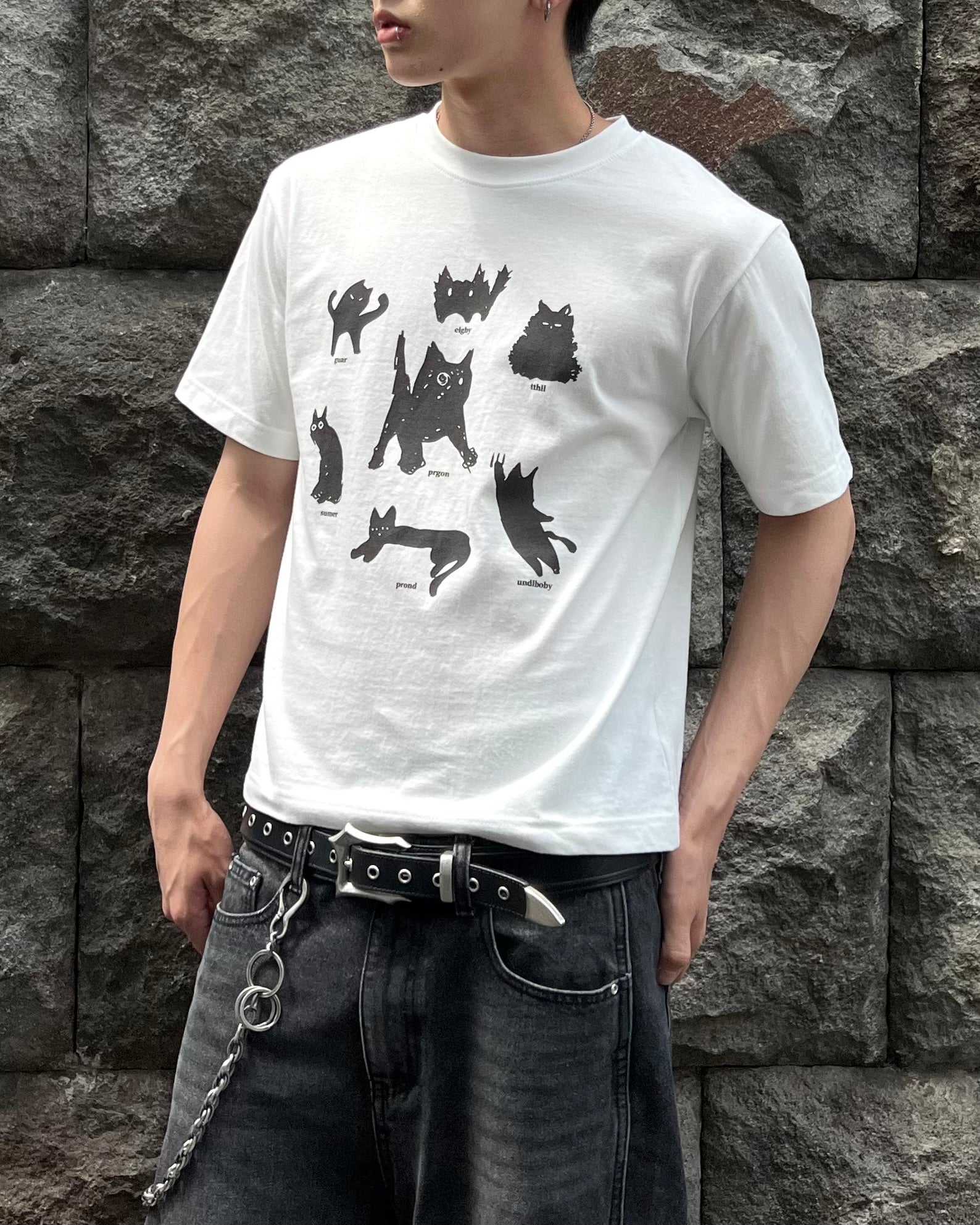 大阪店WEB限定受注制【Chikashitsu +】cat mood graphic t-shirt (2color)
