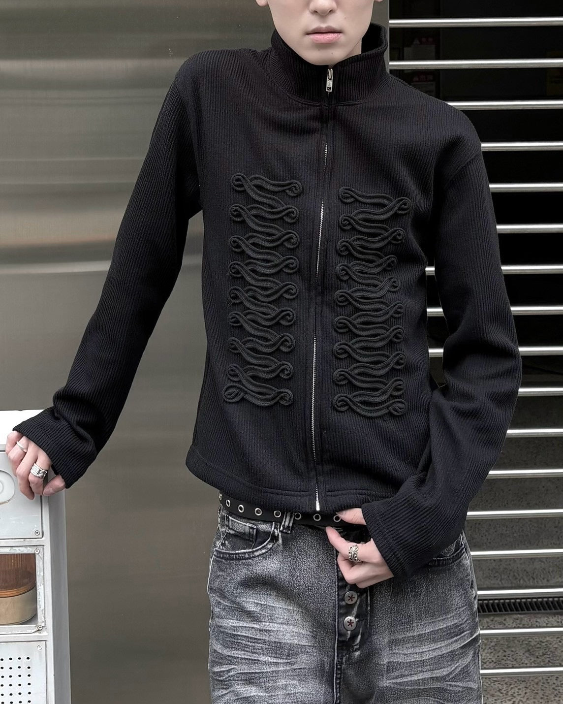 受注制【nmtc+】Napoleon Detail Rib Knit Zip Up Jacket (2color)
