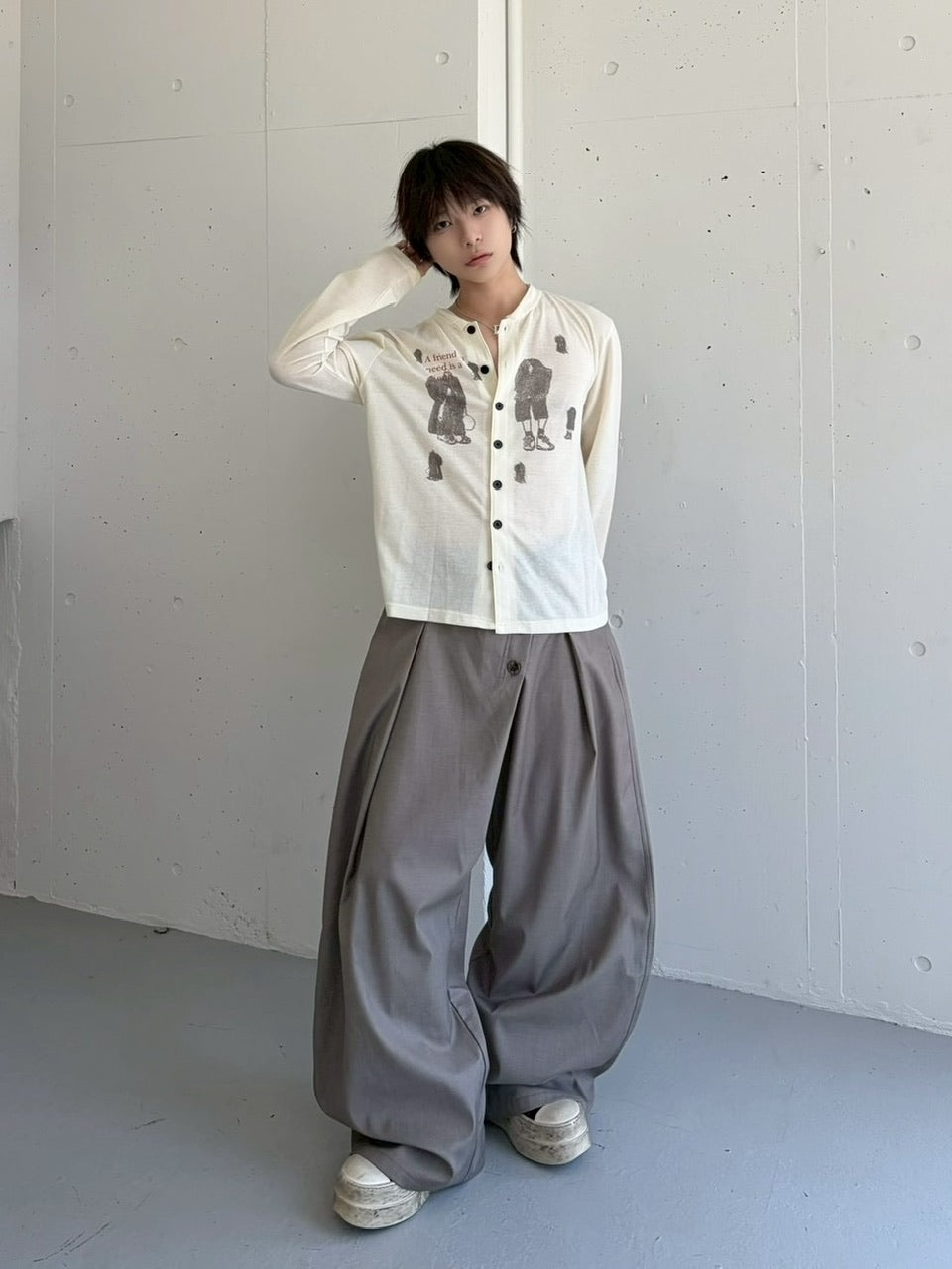国際配送【LUV CODE】diagonal button wide pants (3color)