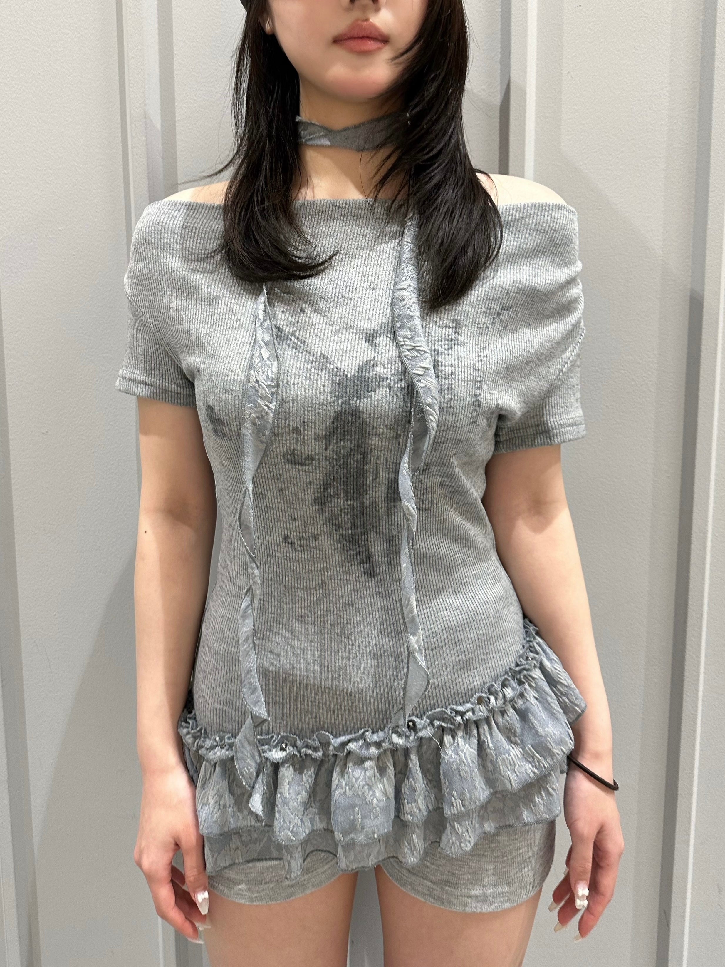 受注制【nmtc+】Drape Neck Frill Tee Scarf Set (3color)