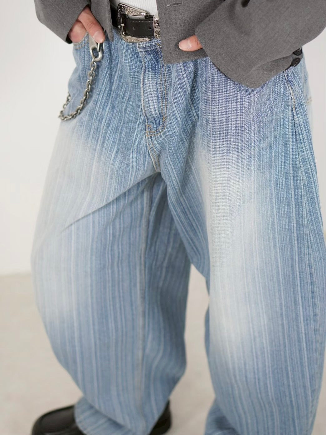 受注制【Chikashitsu +】wide stripe denim pants