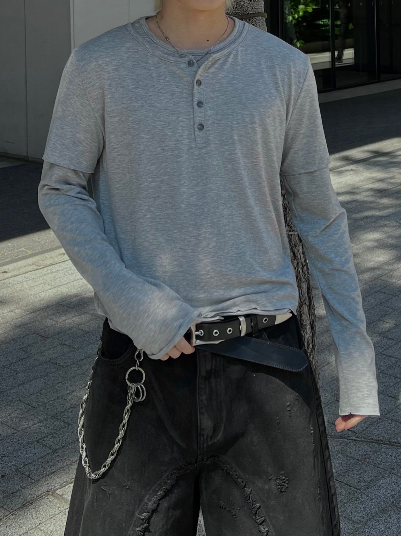 大阪店WEB限定受注制【Chikashitsu +】double layer henry long sleeve (3color)