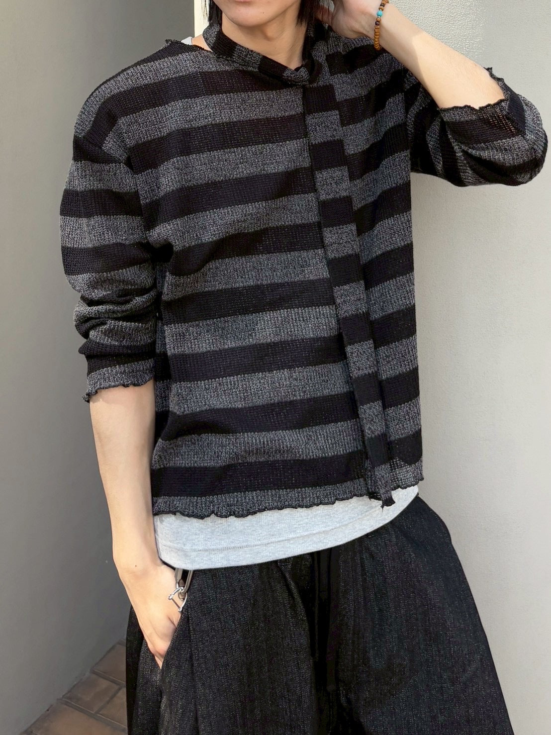 【nmtc+】tie set sheer border long sleeve (2color)