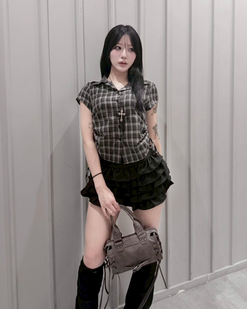 受注制【nmtc+】Drawstring Check Shirt