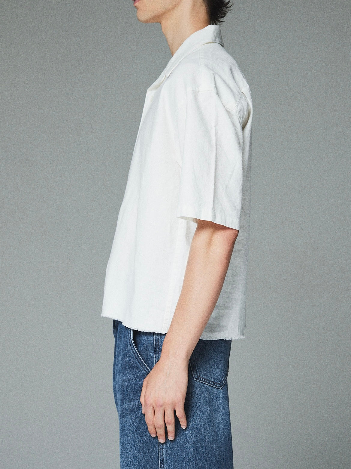 【CS】cut off linen open collar shirt