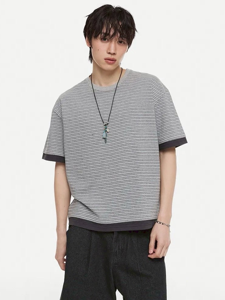 【DNSR】Layered Stripe Crop T-Shirt