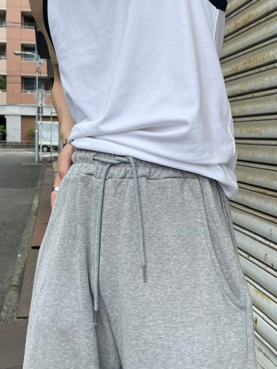 受注制【Chikashitsu +】snap button sweat pants (2color)