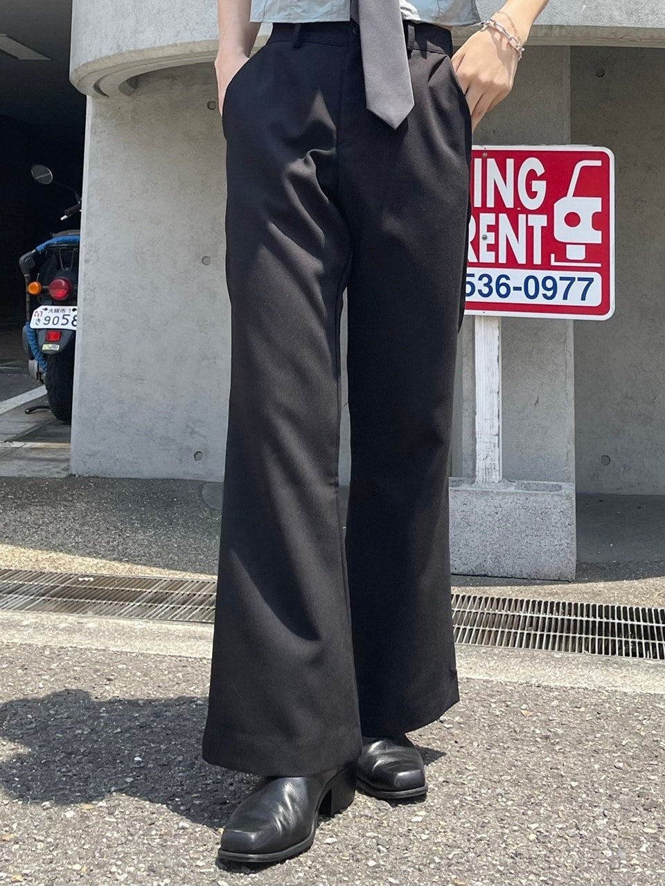 【Chikashitsu + ORIGINAL】full length flare slacks (2color)