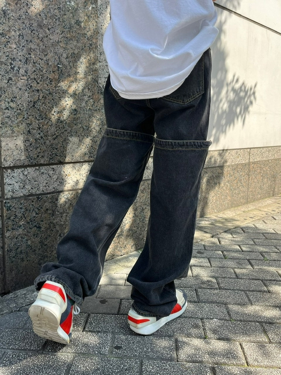 受注制【Chikashitsu +】docking 2way denim pants