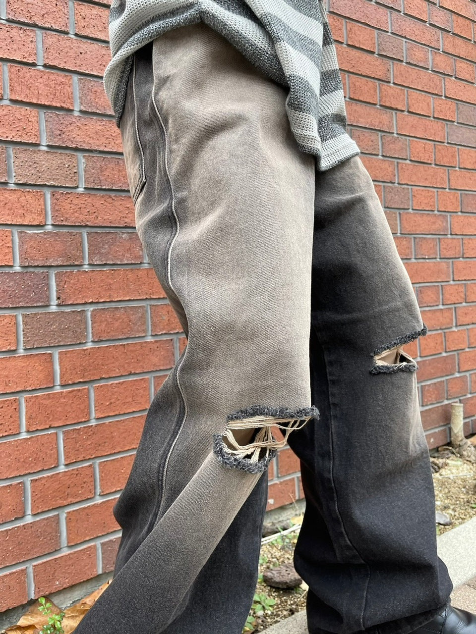 受注制【Chikashitsu +】vintage wash damage denim pants (2color)